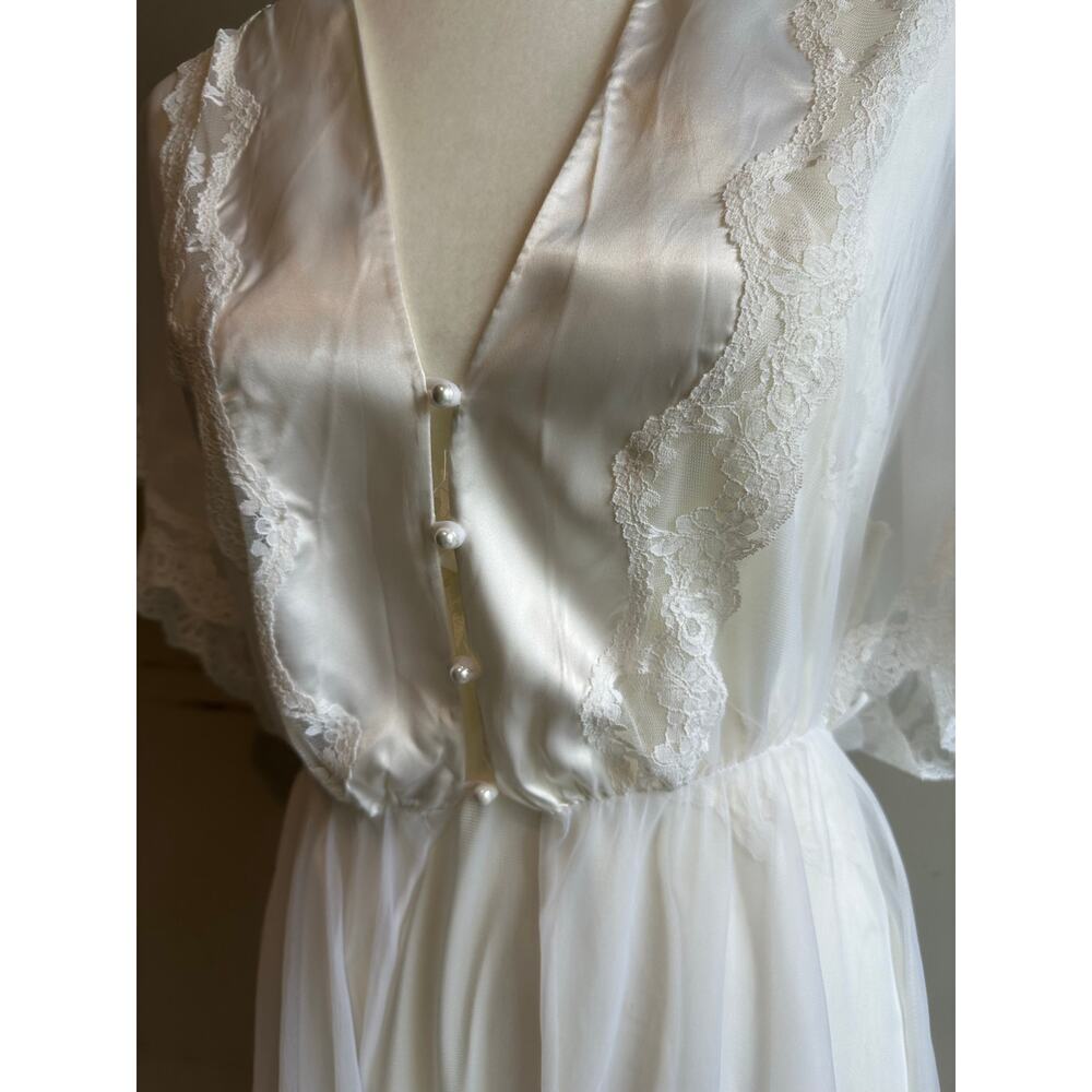 Val Mode Vintage 2 piece Peignoir Set Sheer Lace Large Bridal Lingerie Long - Picture 7 of 16